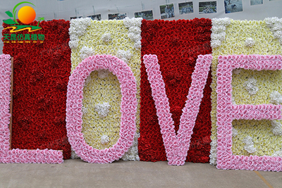 仿真花墻LOVE，仿真植物花墻