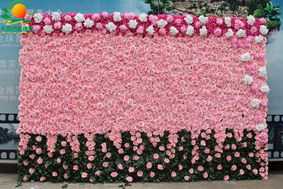 仿真粉色花墻